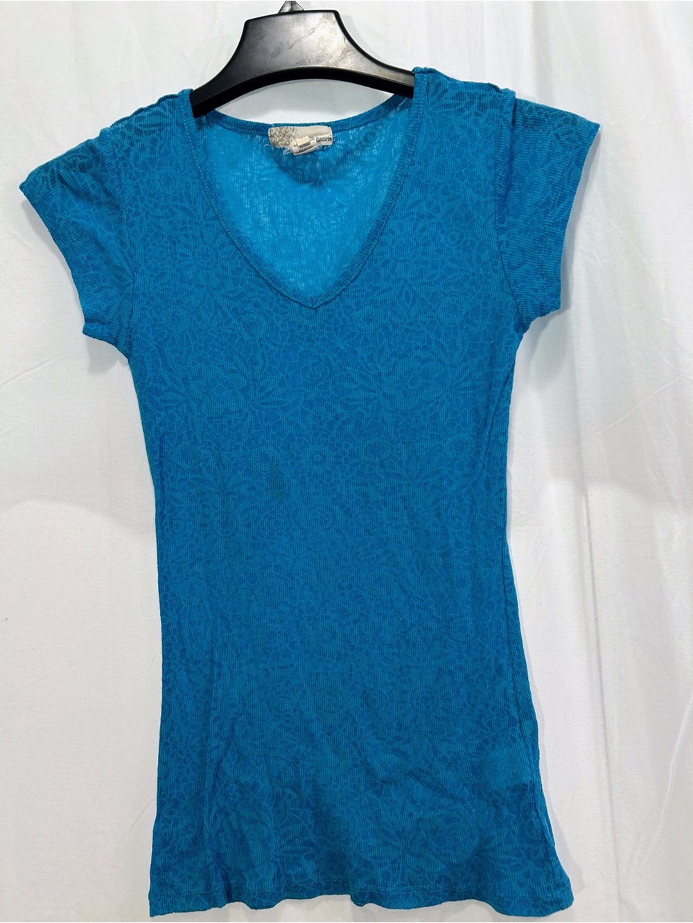 Derek Heart Turquoise Blue V-Neck Burnout Tee Cap Sleeve Size M Casual Y2K